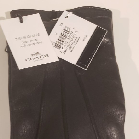 NWT: Coach Men's Basic Black Leather Tech Gloves Size Medium and Large - Picture 4 of 8